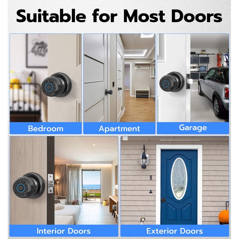 Anweller Smart Door Knob with Lock, Fingerprint Code Keypad Keyless