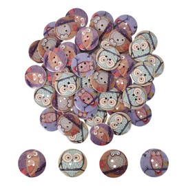 Pack of 50 Wooden Owl Buttons, 30 mm Two Hole Buttons, Mixed Buttons, Wooden Retro Buttons for Sewing, with 2 Holes, Various Owl Motifs, for Sewing, DIY Crafts, Gift Decoration
