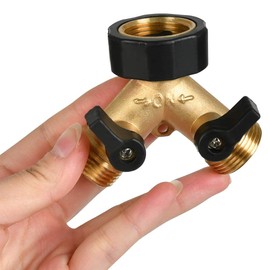 Brass Tap Manifold Garden Hose Distributor Y Valve, 2 Way 3/4 Tap Y Splitter Washing Machine Hose Connector with Single On/Off Valves Tap Adapter for Garden