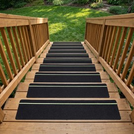 12-Pack 24 x 6 Inch Non Slip Stair Treads for Wooden Steps Glow in Dark Anti Skid Tape with Reflective Stripe, Waterproof High Traction Grip Tape for Outdoor Indoor Steps