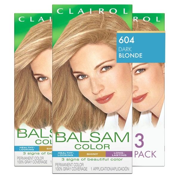 Clairol Balsam Permanent Hair Dye, 604 Dark Blonde Hair Color, Pack of 3