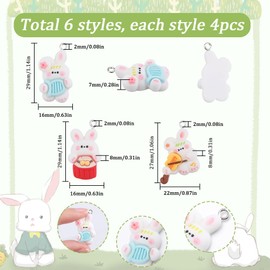 SUNNYCLUE 1 Box 24Pcs 6 Styles Rabbit Charms Bulk Bunny Charm Bulk Resin Cartoon Easter Bunny Colorful Music Instrument Animal Charms for jewellery Making Charms Keychain Earring Necklace DIY Crafts