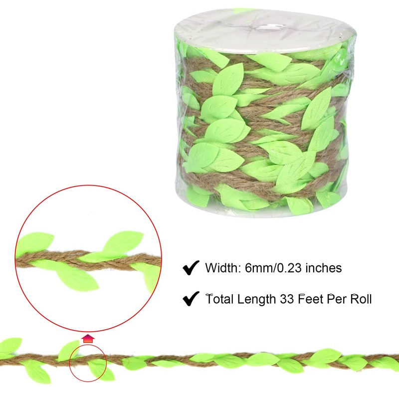 Natural Jute Twine with Green Leaf Ribbon – 33ft Decorative
