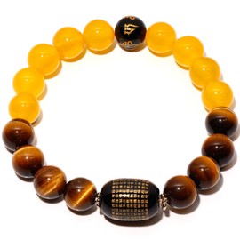 Wizock Feng Shui 10mm Yellow Agate/Tiger Eye Stone Beaded Bracelets for Women Wealth Protection and Prosperity Stretch Bracelets Good Luck Jewelry, Medium, Stone, tiger eye
