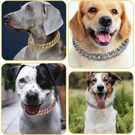 Diamond Cuban Link Dog Collar 13mm Wide Dog Necklace Metal Cat Chain Pet Crystal Collar Jewelry Accessories for Small Medium Large Dogs Cats Silver Chain Collar (16inch)