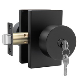 Goldenwarm Keyed-Alike Exterior Door Knob with Key, Zinc Alloy Matte Black Door Knob Exterior, Locking Doorknob with Lock and Key, Bedroom (1 Pack)
