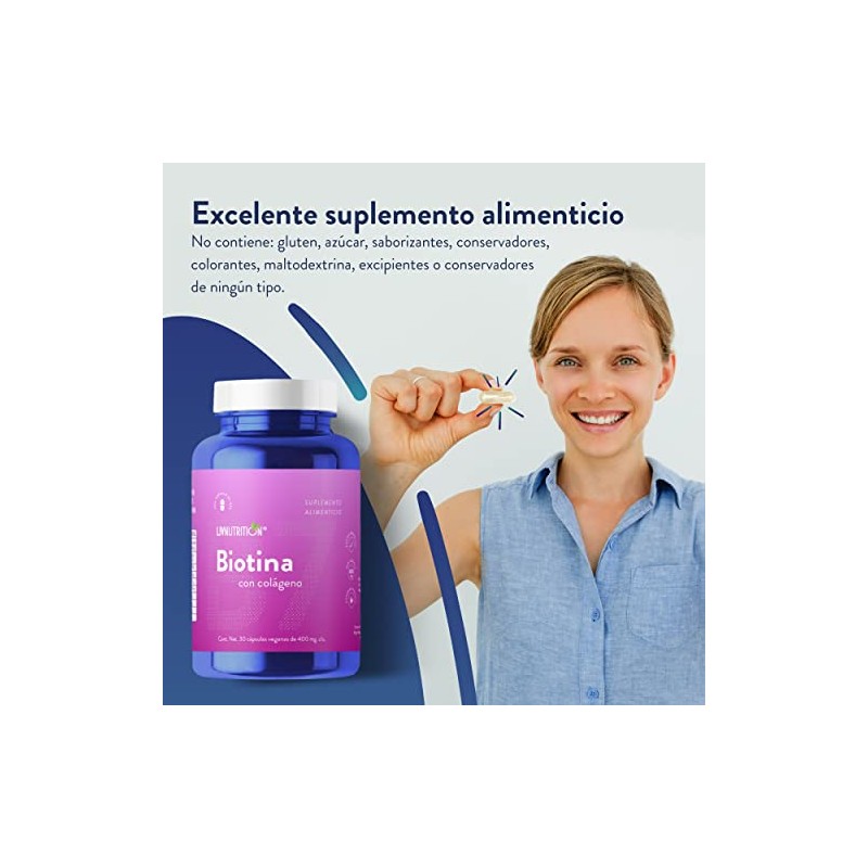 Liv Nutrition Biotina Colágeno 400 Cápsulas Veganas Gluten Azúcar Pack