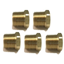 EDGE INDUSTRIAL Brass Solid Head HEX Plug 1/2" Male NPT MNPT Fuel / AIR/ Water / Oil/ Gas WOG (Qty 05)