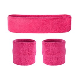 Suddora Sweatbands for Kids, Moisture Wicking 2 Wristbands and 1 Headband Set, Soft and Skin-friendly Fabric, Moisture-wicking Athletic Sweat Bands for Basketball, Baseball, Soccer, Neon Pink