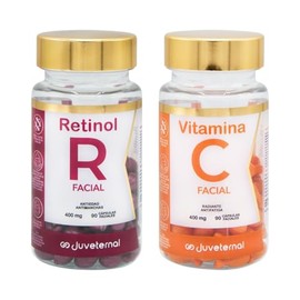 Juveternal Duo Cápsulas Faciales Retinol Cápsulas Faciales Vitamina C 90 caps c/u Renovación celular Antimanchas Antiedad Desestresa la piel Antioxida