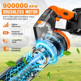 Electric Leaf Blower Cordless -850CFM, 250+MPH, 3000W Brushless Leaf Blower with 2×6.0Ah Batteries, 180° Rotatable 2-in-1 Handheld Blower, 3-Speed for Lawn Care/Yard/Car/Patio