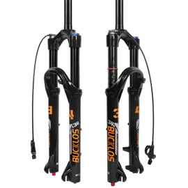 BUCKLOS 26/27.5/29 inch Travel 140mm MTB Air Suspension Fork, Rebound Adjustment 34mm Stanchions 1-1/8" Threadless Straight/Tapered 9*100mm QR Manual/Remote Lockout XC AM Mountain Bicycle Front Forks