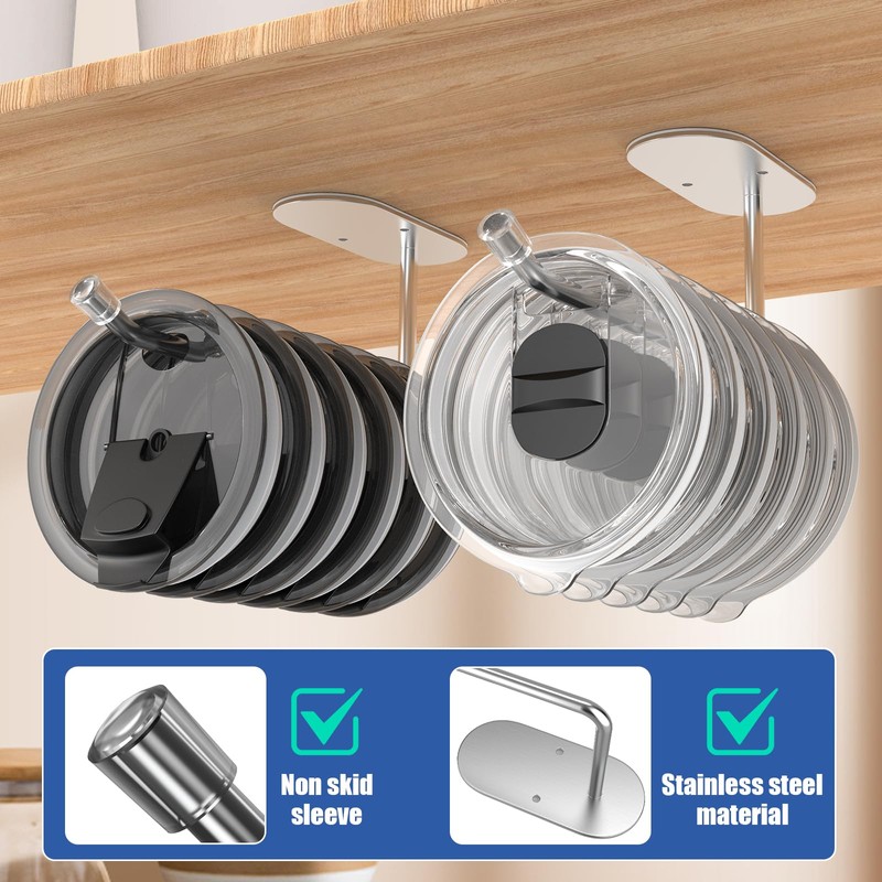 FOURHARVEST Tumbler Lid Organizer 2 Pack,Space Saving Cup Lid Hook