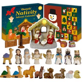 Nativity Advent Calendar 2025 Kids - 24 Days Light-Up Nativity Scene Set with Resin Figures，Toddler Advent Calendar 2025 Girls and Boys，Christmas Countdown Calendar Gifts for Children