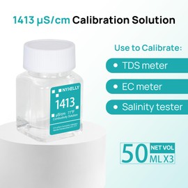 Nynelly 1413 µS/cm Conductivity Calibration Solution, Conductivity Salt Standard Buffer Solution for Salinity Tester, TDS Meter, EC Meter, 7 in 1 Multi-Parameter Tester Calibration, 3 Bottles of 50mL