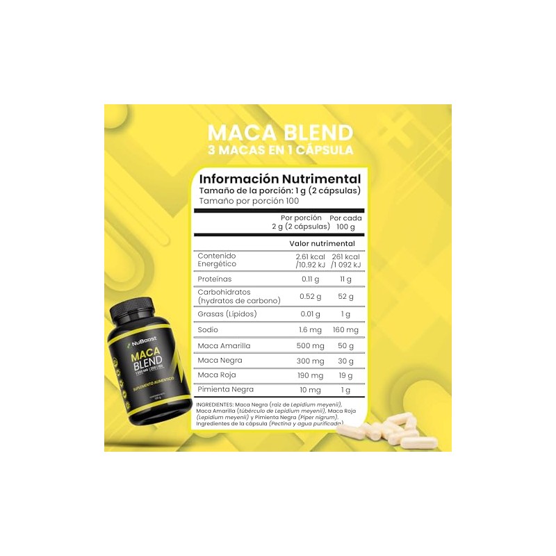 NuBoost Maca Peruana 1000 mg - 200 Cápsulas - Maca