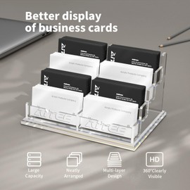 AITEE Business Card Holder for Desk: Clear Acrylic 8 Slot 4 Tier Card Display Stand Holder for Office and Exhibition Countertop , Fits 100-120 Business Cards