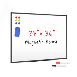 SunyesYoon Magnetic Dry Erase Whiteboard 36 x 24 Inch - Small White Board, Black Aluminum Frame Wall-Mounted, Magnetic Eraser, 2 Pen, Detachable Marker Tray, 6 Magnets for Office, School