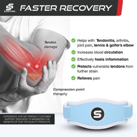 Sleeve Stars Tennis Elbow Support Strap, Golfers Elbow Support for Men & Women Epicondylitis Clasp, Counterforce Arm Band for Tendonitis Relief & Support, w/ 3 Straps Length, Fits 9"-23" (Light Blue)