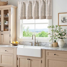 jinchan Linen Boho Double Layer Valance 18 Inch Length Herringbone Printed Small Window Curtain for Café Bathroom Laundry Room Darkening 1 Panel Rod Pocket Black on Beige