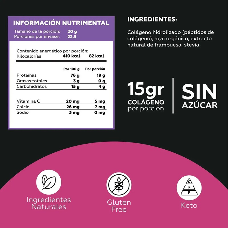 Beauty Collagen Peptidos Bioactivos De Colágeno Hidrolizado Sabor Frambuesa