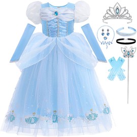 Snyemio Cinderella Dress for Girls Dressing up Costumes Princess Fancy Dress Up Tulle for Birthday Party Cosplay Outfits, 6-7 Years(Label 140)