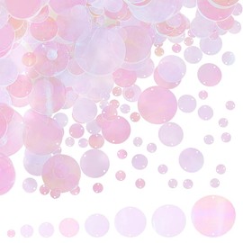 PH PandaHall 390Pcs Flat Round Sequin Loose Sequins, 8 Sizes Iridescent Spangles Transparent Bulk Sequins Craft Sequins with Double Holes for DIY Crafts Sewing Embroidery Clothing Embellishment