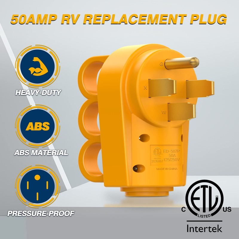 MICTUNING 125 250V 50Amp Heavy Duty RV Replacement Male Plug