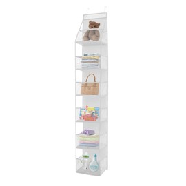 Ruiqas Hängender Organizer mit 6 Taschen für Handtaschen, Kleidung, Handtücher, Spielzeug – Türhalterung Caddy mit transparenten PVC-Taschen, harte PP-Bodenplatten, Metallhaken – Weiß