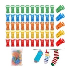 WATUNID 100 Sock Clips for Laundry, Non Slip Sock Hangers with 1 Drawstring Bag and 1 Clothesline, Colorful Sock Holder with Hook DIY for Securely Sock Paired to Wash, Dryer. No Mismatched or Losing