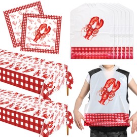 Chicingyou 102 Pcs Crawfish Boil Decorations with Plastic Table Cover Disposable Gloves and Lobster Bibs for Adults Crawfish Accessories for Seafood Fest Home Dinner Birthday Party