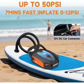 Zuxiga 50PSI Paddle Board Pump, Electric High Pressure SUP Pump, Dual Stage Inflation & Deflation, Auto-Off, Portable Sup Air Pump, 12V DC Car Connector for Stand Up Boards, Pickup, Kayaks Boats