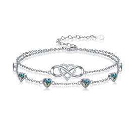 Wildari Infinity Abalone Bracelet 925 Sterling Silver Double Strand Heart Abalone Bracelet Birthday Jewelry Gift for Wife Women Mother,Chain Length 7"+2" Extend