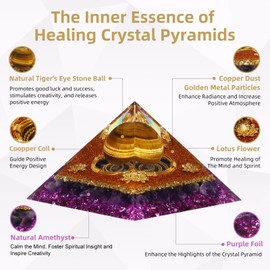 Orgone Crystal Pyramid Orgonite Amethyst&Tiger's Eye Stones Healing Crystals Pyramid for Positive Energ Reduce Stress Chakra Meditation Chakra Attracts Lucky and Success Spiritual Gifts