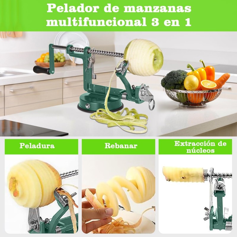Pelador de Manzana, Máquina Rebanador de Patatas Manual Multifunción Verde