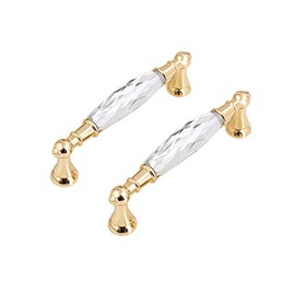 MFYS 2Pcs Crystal Drawer Pulls Handles 5" (128mm) Hole to Hole Clear Crystal Cabinet Pulls Gold Drawer Knob Pull Glass Dresser Pulls for Bathroom Cupboard Knob (5" hole to hole)