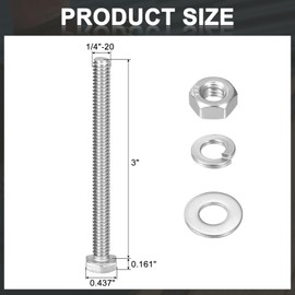 sourcing map 5 Set Hex Head Nuts and Bolts Assortment Kit, 304 Stainless Steel 1/4-20 x 3" Hex Head Bolts with 1/4" Nuts and Washers for Construction, Machinery Manufacturing