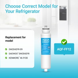 AQUA CREST DW2042FR-09 Refrigerator Water Filter, Replacement for Daewoo DW2042FR, Kenmore 46-9130, DW2042FR-09, Aqua Crystal DW2042F-09, FRN-Y22D2V, FRN-Y22D2W, 2 Pack