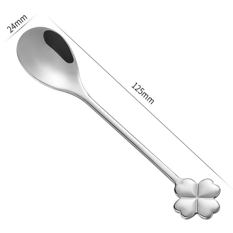10 pcs Silver Four-Leaf Clover Stainless Steel Spoon Set, Unique