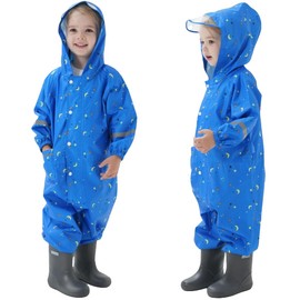 Sayyea Toddler Rain Suit Baby Rain Suit Kids Rain Suits with Hood Waterproof Coverall One Piece Rain Suit for Kids(1-9 Years) Blue
