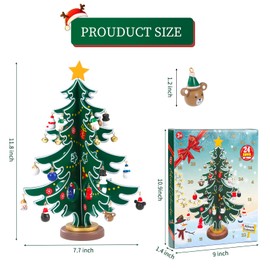 Christmas Advent Calendar 2024，Tabletop Wooden Christmas Tree with 30 Ornaments, 24 Days Christmas Countdown Calendar with Mini Santa Snowman Decoration for Boys, Girls and Kids Xmas Creative Gifts