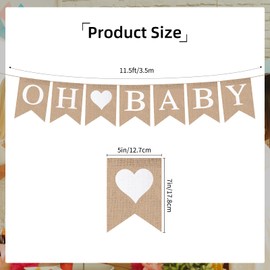 Oh Baby Burlap Banner, 5x7 inches Pre-Strung Baby Shower Decoration Banner, Baby Announcement Sign for Boy and Girl, Gender Reveal Party Decor, Newborn Birth Hospital Signs(11.5 ft)