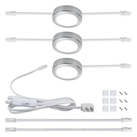 LUMILAND Wired LED Puck Lights (2.7Wx3) Plug-in Lighting Warm White, LED Cabinet Light for Kitchen Can Be Surface Mount or Recess Mount, Satin Nickle