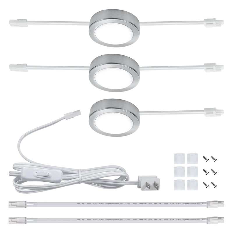 LUMILAND Wired LED Puck Lights (2.7Wx3) Plug-in Lighting Warm White,
