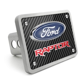 iPick Image Made for Ford Raptor in Red 3D Logo Carbon Fiber Texture Billet Aluminum Tow Hitch Cover