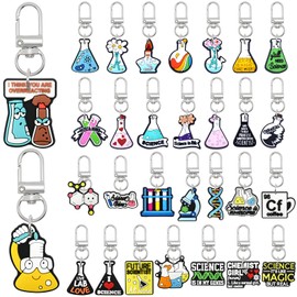 Pabucle Cute Keychains Bulk,30 PCS Different Science Key Chain Accessories for Keys Backpack Bag Charm Gifts for Party Favors