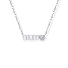 PAVOI Rhodium Plated Mom Pendant Necklace for Women | Necklace Gift for Moms with Cubic Zirconia Heart