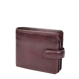 Mens Real Leather Stud Fastening Wallet Coins Notes RFID Photo ID HOL242 Brown