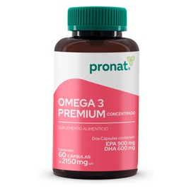 PRONAT | Omega 3 Premium Concentrado, Suplemento Alimenticio, 60 Cápsulas con 900 mg de EPA, 600 mg de DHA y Vitamina E