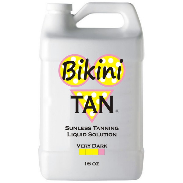 BIKINI TAN - VERY DARK - Spray Tan Solution - 16 oz - Sunless Self Tanning Liquid for Airbrush or HVLP System - INCLUDES: Applicator Mitt, Application Gloves and Best Fake Tanner Lotion Mousse Sample